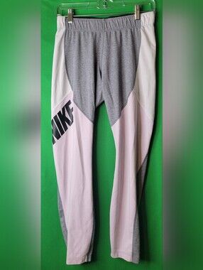 Nike Gray Pink Colorblock Leggings Pants Logo Just Do It Performance Sz Medium